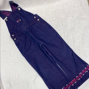 No Kidding glitter sparkle Denim Overalls with Floral Embroidery large 6x